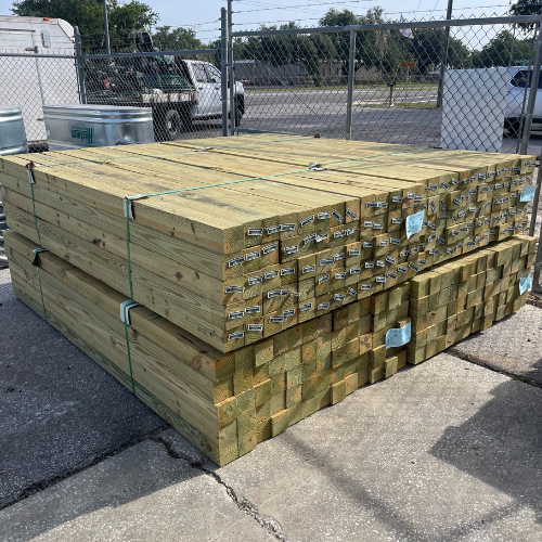 Stacked lumber.