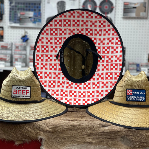 Straw hats on display.